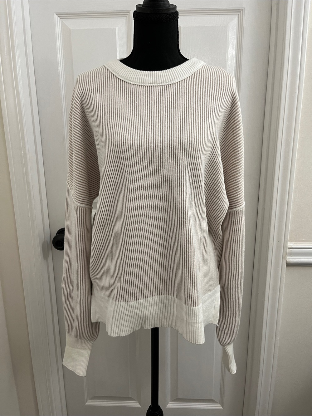 Ribbed Crewneck Sweater in Cream